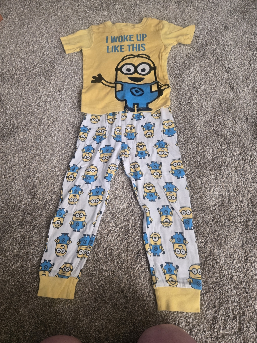 Yellow Minions Kids Pajama Set - Short Sleeve Top & Printed Pants